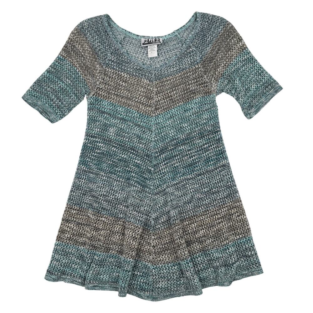 Vintage 90s Crochet Knit Mini Dress Rayon Blend Y2K Boho Cover Up Made in USA